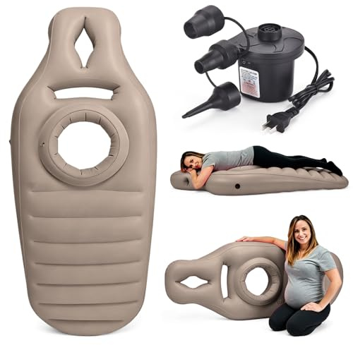 Ruioomeep Aufblasbares Schwangerschaftskissen, Luftmatratze Schwangere, Bauchkissen Schwangere, Pregnancy Pillow, Beflocktes PVC Schwangerschafts-Kissen zur Entlastung von Rücken & Bauch, mit Pumpe