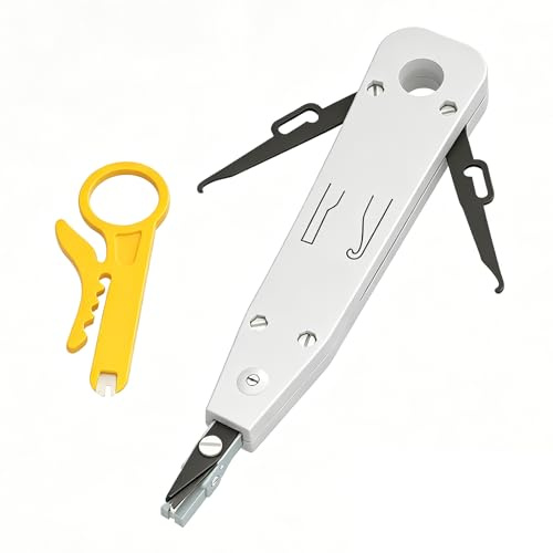 Punch Down Tool, Professional Ethernet Punchdown Tool Punch Down Tools for RJ45 Socket Cat5/Cat6/Ca7 & Telephone Cable Impact Terminal Insertion Tools with Wire Stripper Combo in White