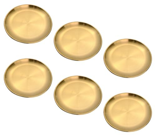 SEWOART Lot de 6 Assiettes de Presentation Doré en Acier Inoxydable Rondes, Légères et Réutilisables, pour Camping et Fêtes