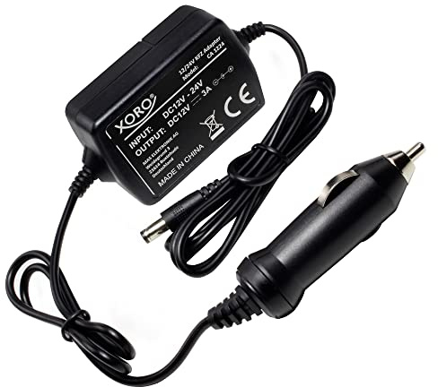 XORO CA1224 12V/24V KFZ-Adapter mit Spannungsstabilisierung, bis 3 A | Für Fernseher, Receiver und weitere 12V-Geräte mit Hohlstecker – kompatibel mit XORO HTL/HTC, 1,5 m Kabel inklusive