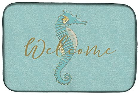 Caroline Treasures BB8547DDM''Seahorse Welcome'' Bayeta Escurreplatos, Alfombrilla de secado de platos, 14'' x 21''