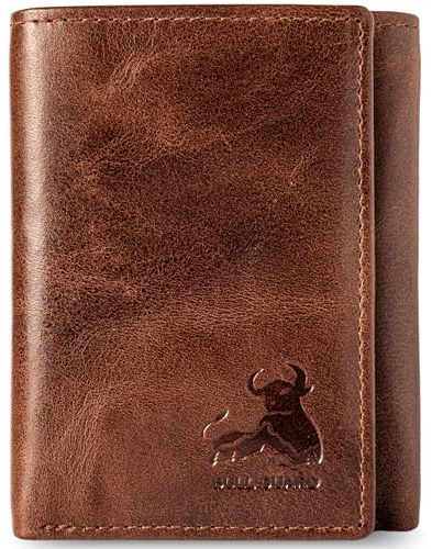BULL GUARD Best Leather Men's RFID Trifold Wallet With ID Great Outdoor Wallet