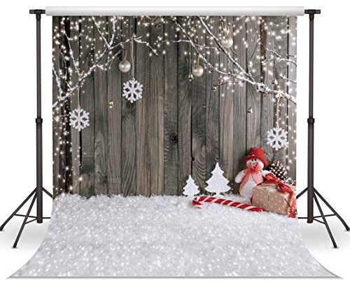 LYWYGG 8X8FT Frohe Weihnachten Weihnachten Hintergrund Schnee Boden Foto Hintergründe Holzwand Fotografie Kulissen für Kind CP-70