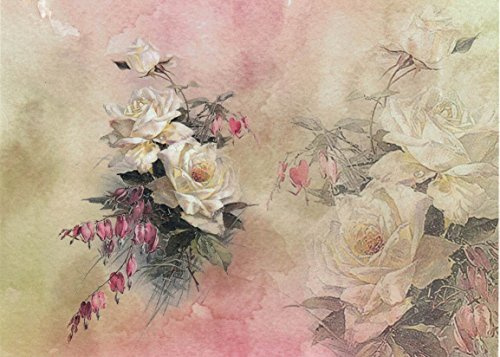 Zita`s Creative Reispapier A3 - White Roses. Motiv-Strohseide, Strohseidenpapier, Decoupage Papier