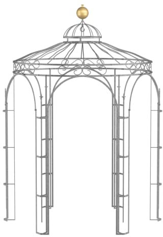 ELEO Pavillon Siena verzinkt mit Dekorkugel - rund 2x2m Rankpavillon für den Garten handgeschmiedet Schmiedeeisen romantisch - Rosenpavillon Metall stabil feuerverzinkt - für draußen Winterfest