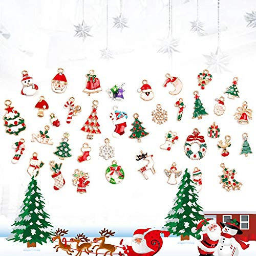 LYTIVAGEN 25 Stück Mini Weihnachtsanhänger, Kleine Weihnachtsbaum Anhänger Emaille Christbaum Anhänger Miniatur Weihnachtsbaumschmuck Christbaum Ornament für Weihnachten Dekoration DIY Schmuck