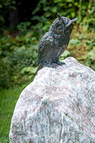 IDYL Rottenecker Bronze-Skulptur Waldohreule auf Rosariosäule | 70x25x25 cm | Tierfigur aus Bronze handgefertigt | Gartenskulptur -Teich-Dekoration | Hochwertiges Kunsthandwerk | Wetterfest