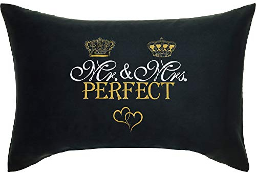 EXPRESS-STICKEREI Hochzeitsgeschenk Dekokissen MR & MRS Perfect Wohnzimmer Dekoration Modernes Kissen mit Krone Zierkissen für Schlafzimmer Geschenk für Hochzeit Dekokissen mit Füllung | 40x60cm