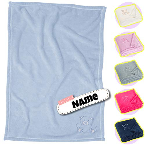 Stickling Babydecke Bestickt mit Namen | personalisiert | kuschelig weich | 6 Varianten (Hellblau)