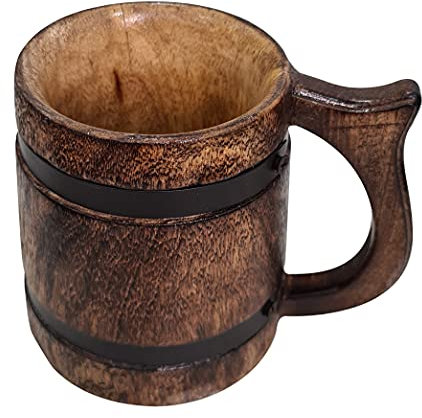 Bierkrug aus Holz, antikes Design, handgefertigt, Souvenir, für Kaffee und Tee, mit Metallband