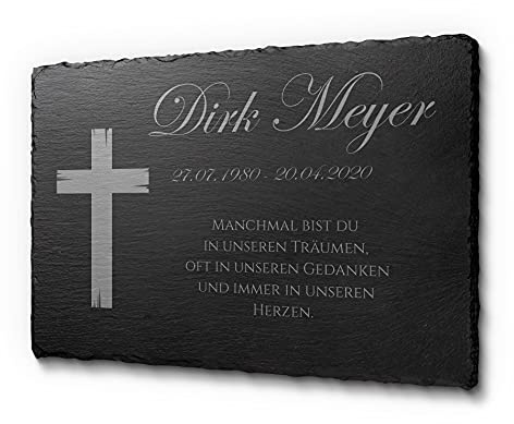 Grabtafel mit personalisierter Gravur für Menschen | Grabplatte für Menschen mit Text | ideal als Schiefertafel für den Innen- & Außenbereich