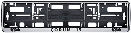 Auto Kennzeichenhalter in der Farbe Silber/Schwarz Nummernschildhalterung Auto, Nummernschildhalter Türkei Flagge 19 Corum 2 Stück
