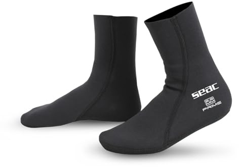 SEAC Prime, Calzari in Neoprene 2 mm, Foderati in Nylon, Calzini da Subacquea Unisex-Adult, Nero, S