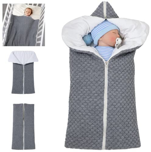 LAWKUL Kinderwagen Decke Neugeborene Wickeldecke Schlafsack Wolle Kinderwagendecke Winter Dick Fleece Schlafsäcke für 0-6 Monate Jungen Mädchen Grau