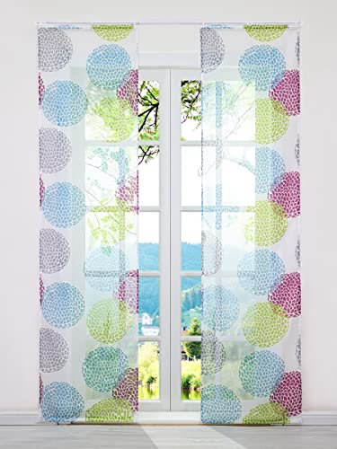 ESLIR 2er Set Flächenvorhänge Schiebegardinen Voile Gardinen mit Klettband Schiebevorhang mit Klettschiene Transparent Vorhang Kreis Muster Bunt BxH 57x145cm 2 Stück