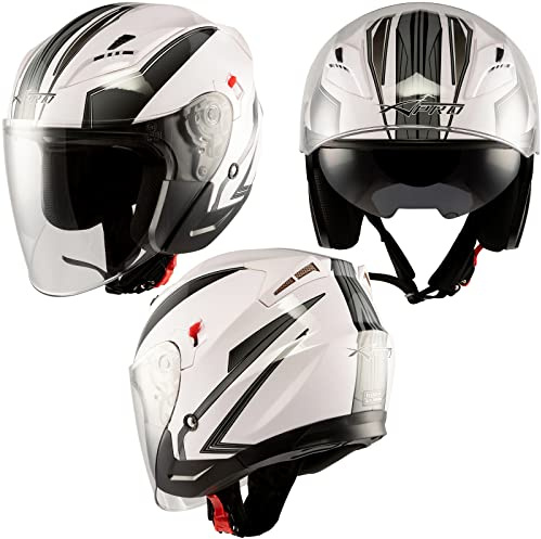 A-Pro Moto Casco Jet Scooter Visiera Doppia Certificato ECE 22-06 Bianco Argento S