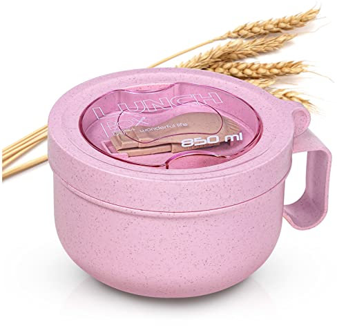 Chiir Microwave Soup Mugs with Lids, Microwave Safe Mug for Ramen Noodles, Soup, Beverages, 28.74 Ounces, Pink