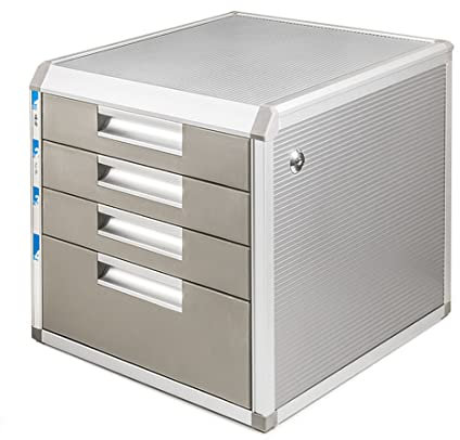 TUKA-i-AKUT Cassettiera Metallo, 4 Cassetti con Serratura, 4 Scomparti A4, Senza Porta Etichetta, Scatola Portaoggetti Scatola Organizzativa Lega di Alluminio, Extra Robusta e Stabile TKD8600-4F-NLS