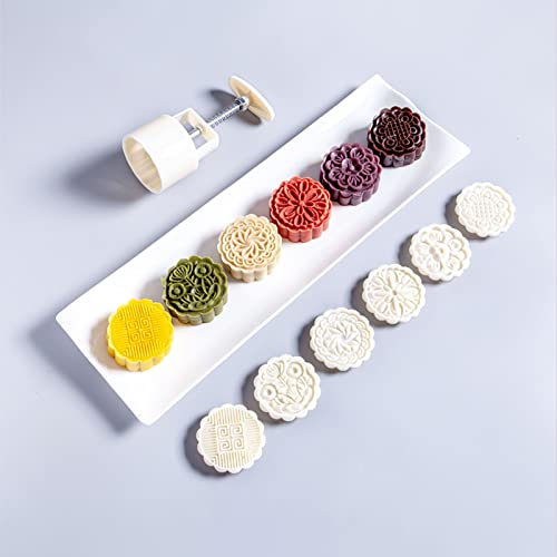 YLWX Moon Cake Mould Set 6 Pcs Stamps, Pastry Dessert Mooncake Press, DIY Round Flower Shapes Moon Cake Molder Baking Mold (Shape : 75g B)