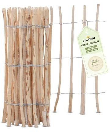 STILTREU Staketenzaun Haselnuss Höhe 80 cm, Länge 5 Meter, Lattenabstand 7-9 cm