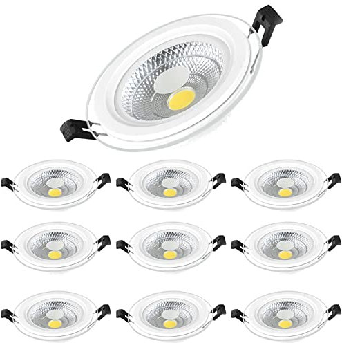 TPMAFF LED Einbau-Downlights,Runde Lichtleiterplatte Aus Glas COB Einbaustrahler,5W 7W 12W 18W Deckeneinbauleuchte,Extraflach 45 Mm Tiefe,Inklusive Transformator,10 Stück Pack