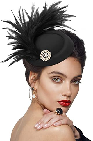 DRESHOW Fascinator Hatt för Kvinnor Pillboxhatt med Pannband med Slöja och Gaffeltång Teparty Huvudbonad