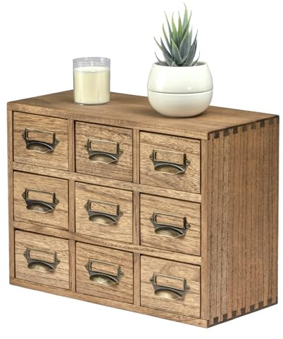 KIRIGEN Schubladenbox, Mini-Kommode, 9 Schubladen, Natur | Paulownia-Holz, Schreibtisch-Organizer für Kleinteile, 36 x 16 x 26,6 cm, Metallgriffe, für Büro und Zuhause