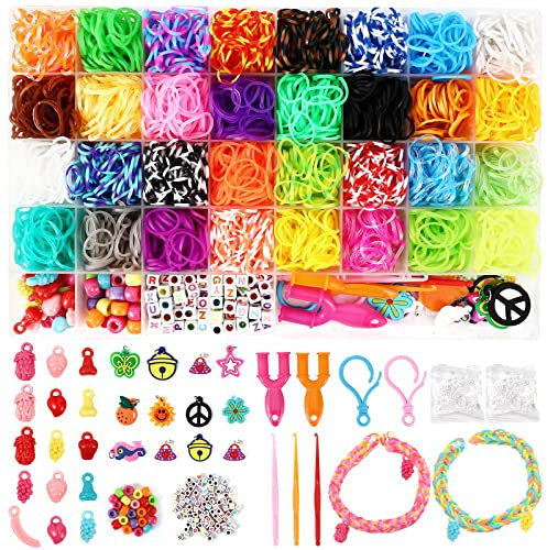 Royouzi Loom bandset, 2800+ rutnät, färgglada gummiband, sats för armband, Loom gummiband, gör-det-själv elastiska loomband, barnarmband, pyssel med pärlor, krok, berlocker för nybörjare, pojke