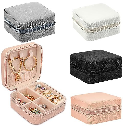 Jinavoty 4 joyeros de viaje, organizador de viaje de joyas, caja de joyería pequeña para anillos, aretes y collares (multicolor)