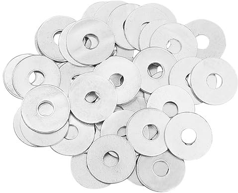 M5 Metal Washers (Pack of 50) - A2 304 Stainless Steel Penny Washers, 17 x 1mm Flat Repair Washer, Large Round Spacer for Screws & Bolts, Chrome Finish