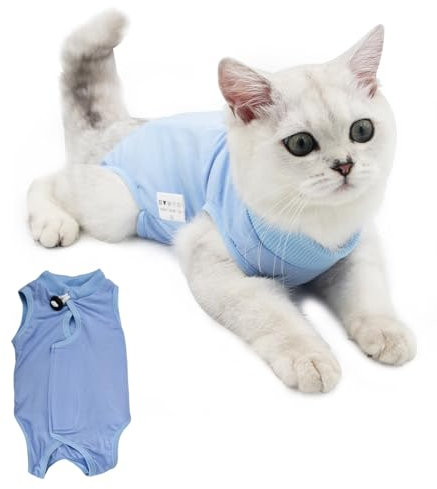 Recovery Suit Katze, Katzenbody Nach Op, Kegel E Halsband Alternative, Haustiere Chirurgie Suits, Welpenschutzkleidung, Cat Chirurgischer Erholungsanzug für Bauchwunden oder Hautkrankheiten (L, Blau)