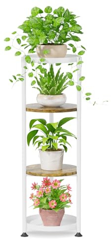 iDavosic.ly Blumenständer Metall mit 4 Ebenen, Pflanzenständer Pflanzenregal Blumenregal Indoor Outdoor, Groß Holz Blumentreppen Innen Plant Stand für Garten Balkon Wohnzimmer, Weiss