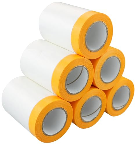 6 Rollen Abdeckfolie Klebeband mit Folie 55cm*20M Klebeband mit Transparent AbdeckFolie Goldband Masker Tape Malerkrepp zum Staubschutz Abdeckfolie Selbstklebende Malerfolie Malerband UV Beständig