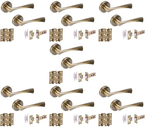 Hunta HANDLEZONE® 7 Sets Zena Internal Door Handles on Rose Lever Latch Packs with Ball Bearing Hinges - Antique Bronze