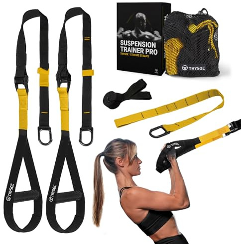 THYSOL® Resistance Trainer Pro Xtreme Straps Army | Schlingentrainer Set mit verstellbarem Türanker | Fitness Home Workouts - Geeignet für Reisen & für Training Indoor & Outdoor (Gelb)