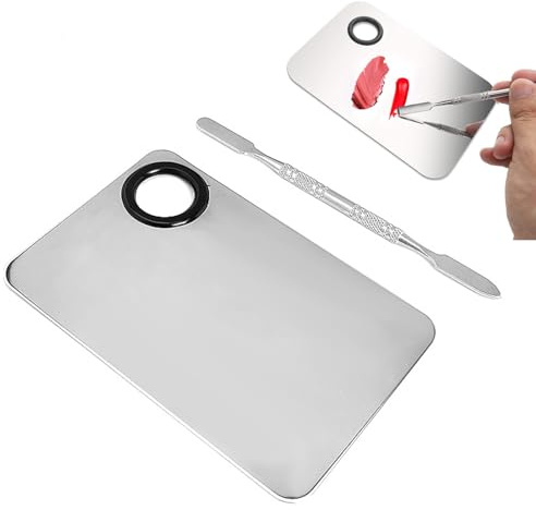 DHWEKU Plateau de Mélange de Maquillage,Palette de Mélange Acier Inoxydable avec Spatule Outils de Maquillage pour Fond de Teint,Ombre À Paupières, Rouges À Lèvres