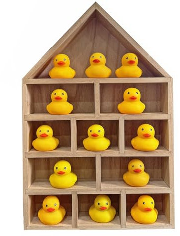 TANG SONG 1 PC 11-Slot Wooden House-Shaped Mini Figures Cubby Box Display Shelf Organizer Storage Box (Light Brown)
