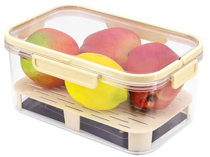 Buwico Frischhaltedosen mit Deckel, Kühlschrank-Aufbewahrungsbehälter, Essensbehälter, Frischhalteboxen mit Abtropfgitter, Geeignet für Picknickkörbe im Freien, Snackobst Aufbewahrungsboxen (Beige)