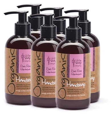 Little Soap Company Organic Range - Concentrated Rose Geranium Gentle Hand Wash – Natural, Organic, Vegan, Cruelty-Free, eco friendly Hand Soap | 250ml Bottle – Case of 6 | No SLS or Parabens