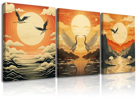 Piy Painting Impression sur Toile de Grues volantes, Œuvres d’art abstraites, Peinture sur toile, Cadre Tableau Decoration Murale pour Chambre, Cuisine, Salon, cadeau d’anniversaire 30x40cm, lot de 3