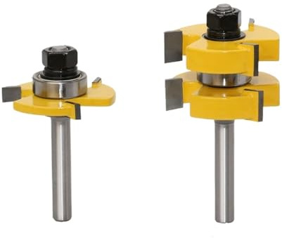 Juego de 2 brocas for ranurar y machihembrar, herramientas de corte for trabajar la madera con vástago de 1/4 de pulgada, fresas de extremo en forma de T de 3 dientes con cojinete, adecuadas for fresa