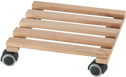 Dörner + Helmer Pflanzenroller Quadrat, 35cm x 35cm, 75kg Tragkraft, aus FSC-Naturholz, für Indoor, Braun