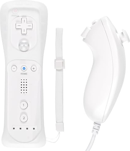Funmo Set of 2 Wii Controller Remote with Nunchuck Wii Controller,Retro Wii Remote Controller und Nunchuck Controller kompatibel mit Wii/Wii U, inklusive Silikonhülle und Handgelenkband (Weiß)