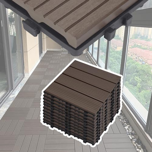 UISEBRT 55 Stück Balkon Bodenbelag WPC Terrassenfliesen Holzoptik Balkonfliesen Klicksystem Klickfliese Kunststoff Klick Fliesen für Garten Balkon Terrasse (30x30cm, Hellbraun)