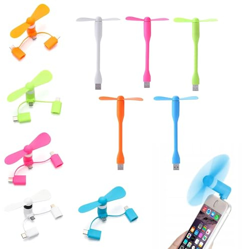 Mini Handy-Ventilator 3-in-1 USB-Lüfter, 5 Stk Kompatibel mit iPhone Type-C und Android
