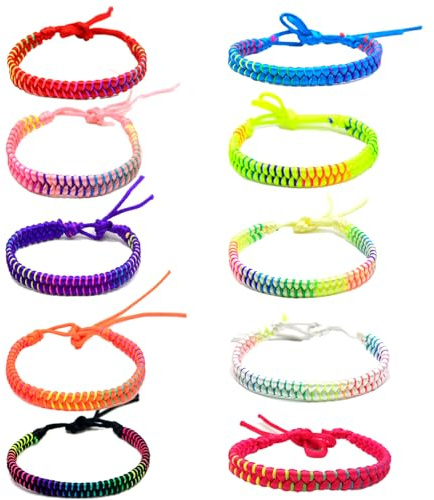 MUNSKT Juego de 10 pulseras de la amistad, hechas a mano, ajustables, trenzadas, étnicas, multicolor, para niñas y niños, talla única, Poliéster, No es una piedra preciosa
