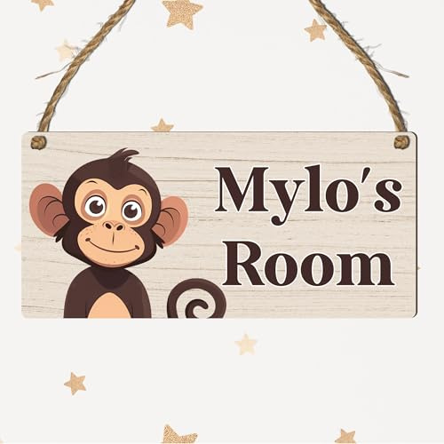 Cute Jungle Zoo Animals Theme | Personalised Children's Bedroom Sign | 13 Animal Designs To Choose | From Door & Room Name Plaque (Monkey)