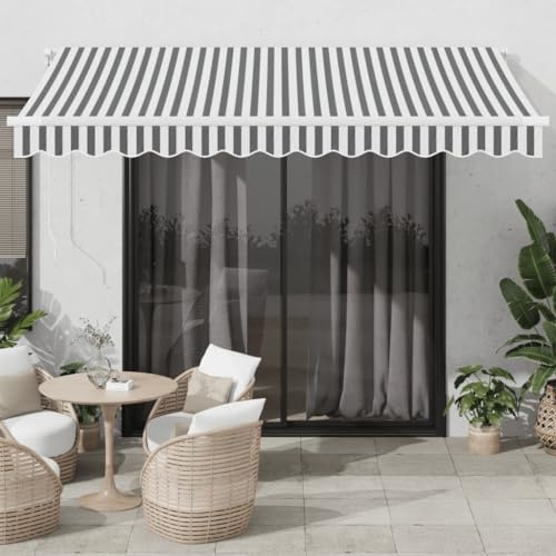 Tenda da sole manuale, tenda da sole a morsetto, per balcone, protezione solare, adatta per balconi, ristoranti, terrazze, negozi, antracite e bianco, 350 x 250 cm