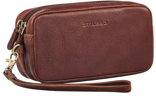 STILORD Tiber Moderne Handgelenktasche Herren Leder mit Doppelkammer Männer Handtasche Clutch 6,5 Zoll Smartphone optimal für Reisen Festival Herrenhandtasche Echtleder Farbe:Kara - Cognac