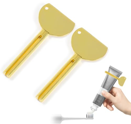 2 Pièces Presse Tube Dentifrice Metal pour Cosmétiques Cirage (or)